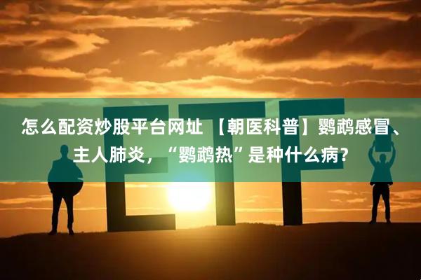 怎么配资炒股平台网址 【朝医科普】鹦鹉感冒、主人肺炎，“鹦鹉热”是种什么病？